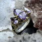 Carolyn Pollack Sterling Silver & Brass 3 Faceted Amethyst Decorated Ring For Women