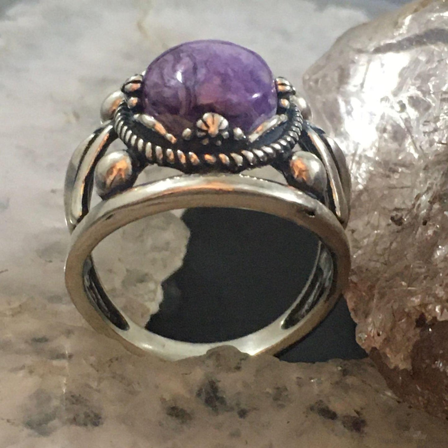 Carolyn Pollack Southwestern Style Sterling Silver Charoite Decorated Ring For Women