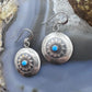 Native American Sterling Silver Turquoise Dot Stamped Concho Dangle Earrings For Women