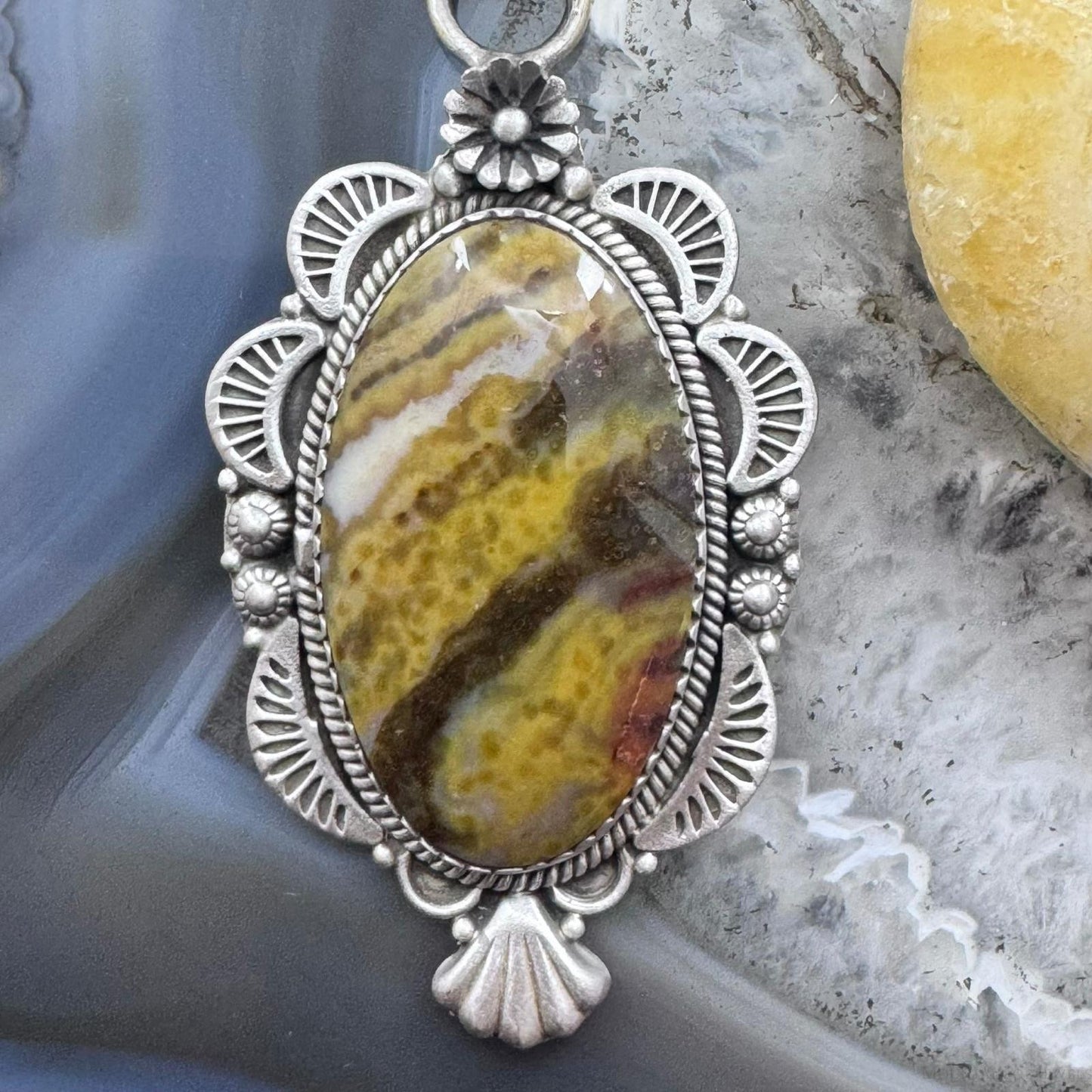 Sterling Silver Southwestern Style Elongated Oval River Jasper Pendant For Women