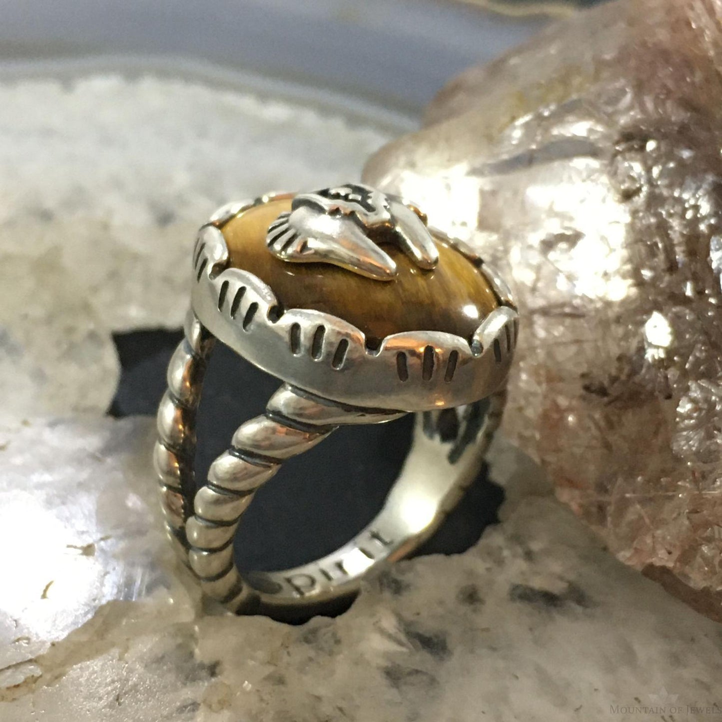 Carolyn Pollack Southwestern Style Sterling Silver Oval Tigers Eye w/Spirit Horse Ring For Women