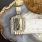 Sterling Silver Southwestern Style Square Blackjack Turquoise Decorated Pendant #1