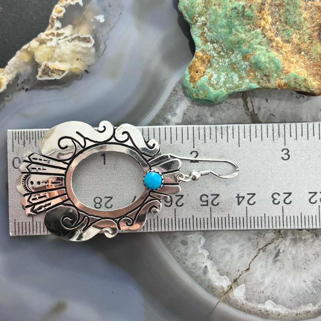 Tommy & Rosita Singer Sterling Silver Dot Turquoise Engraved Dangle Earrings For Women #1