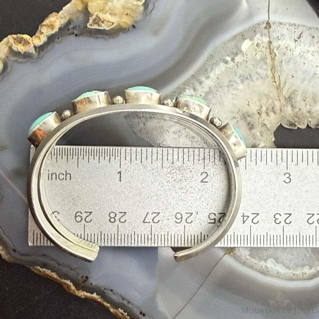 Vintage Native American Silver 5 Oval Turquoise Single Row Bracelet For Women