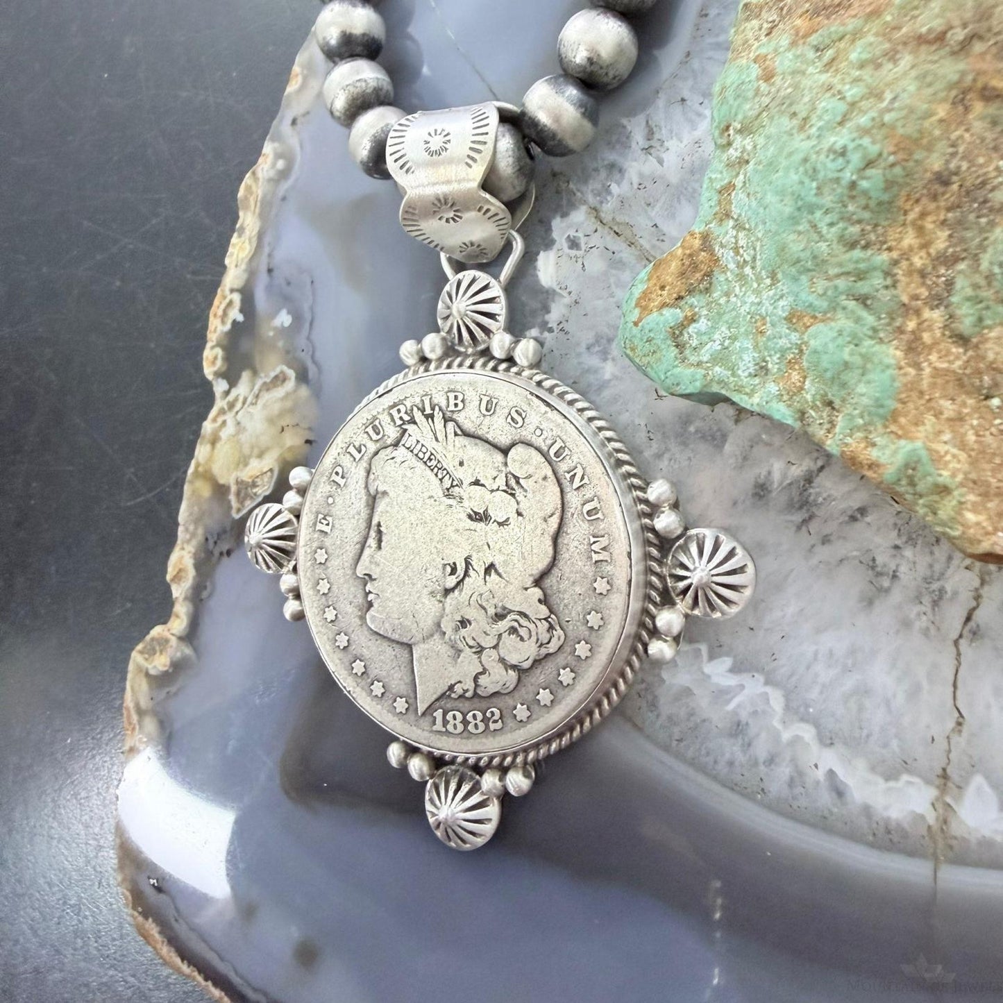 Genuine 90% Silver 1882 US Morgan Dollar Decorated Unisex Pendant