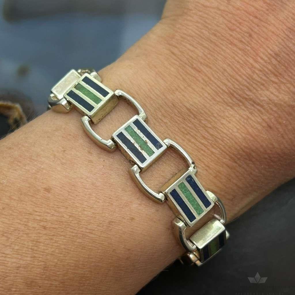 Carolyn Pollack Sterling Silver 9 Inlay Lapis & Green Turquoise Link Bracelet For Women