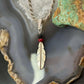 Anthony Gatewood Sterling Silver Onyx & Coral Beads Feather Pendant For Women