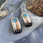 Sterling Silver Southwestern Style Rectangle Spiny & Turquoise Dangle Earrings For Women