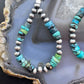 Sterling Silver Southwestern Style Navajo Pearl & Turquoise Bead Hoop Earrings For Women