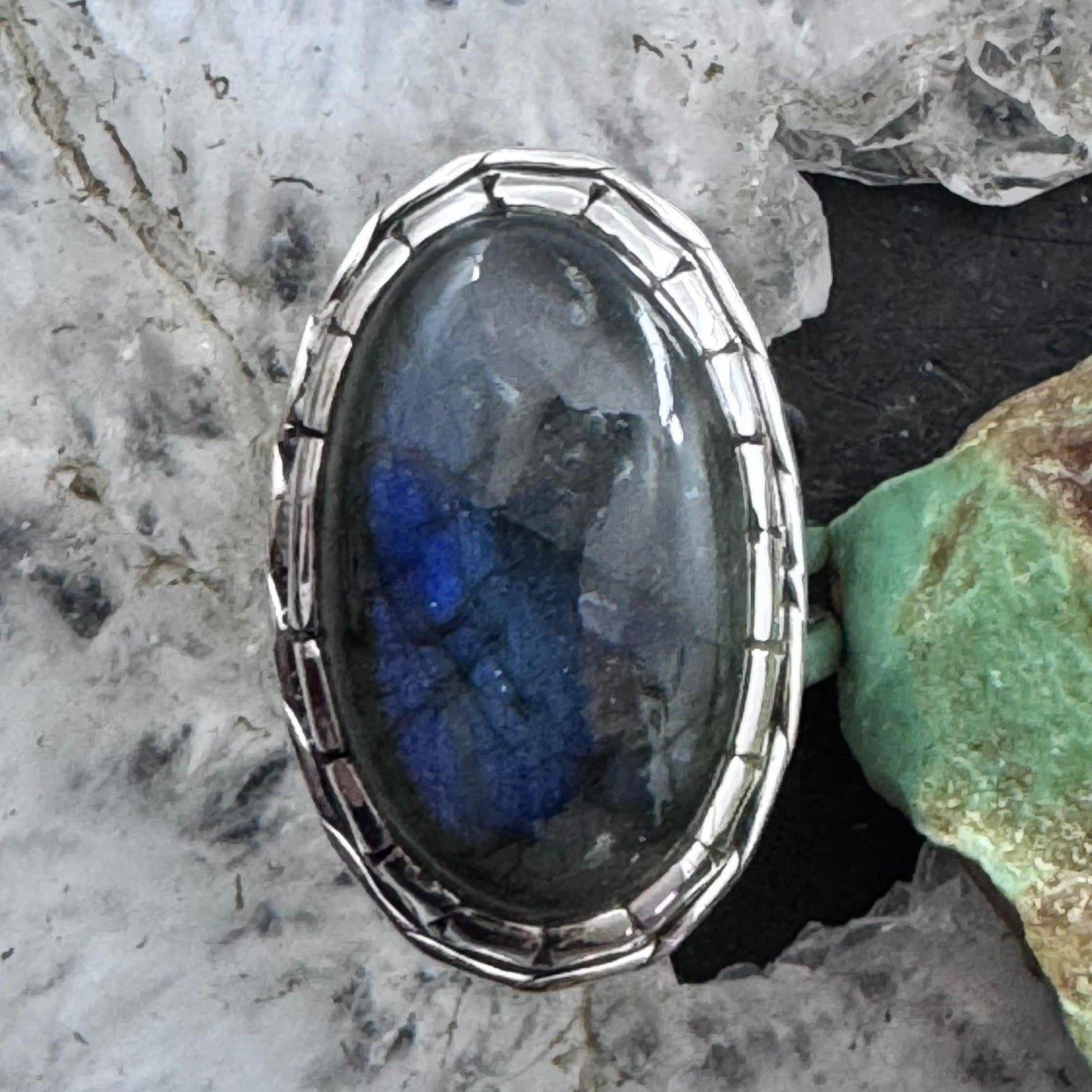 Sterling Silver Southwestern Style Oval Labradorite Ring Size 8 For Women