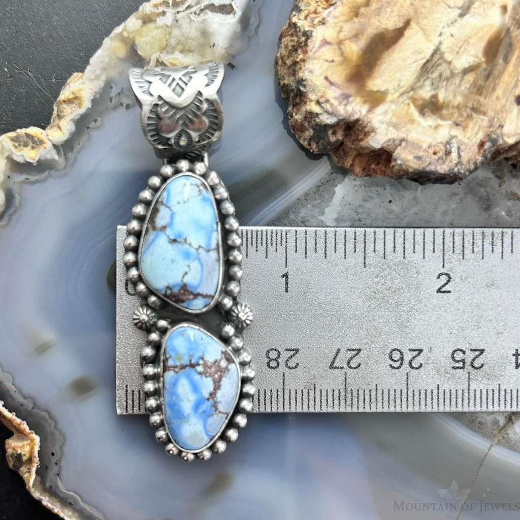 Native American Sterling Silver Double Golden Hill Turquoise Pendant For Women
