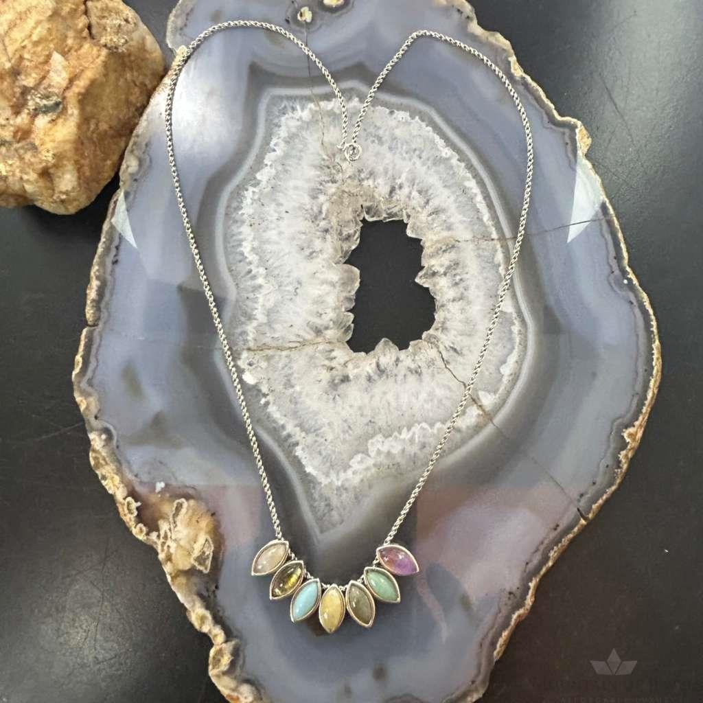 Carolyn Pollack Sterling Silver 7 Marquise Multi Stone 18" Necklace For Women