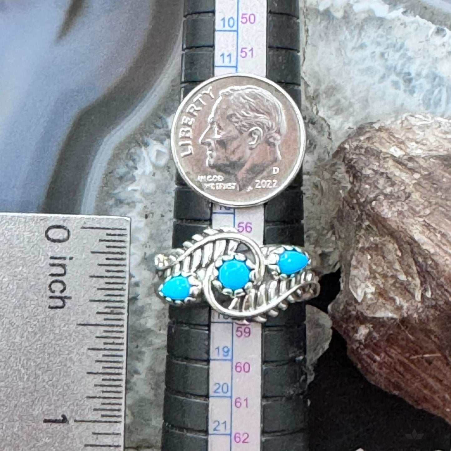 Carolyn Pollack Sterling Silver 3 Sleeping Beauty Turquoise Decorated Ring Size 8 For Women