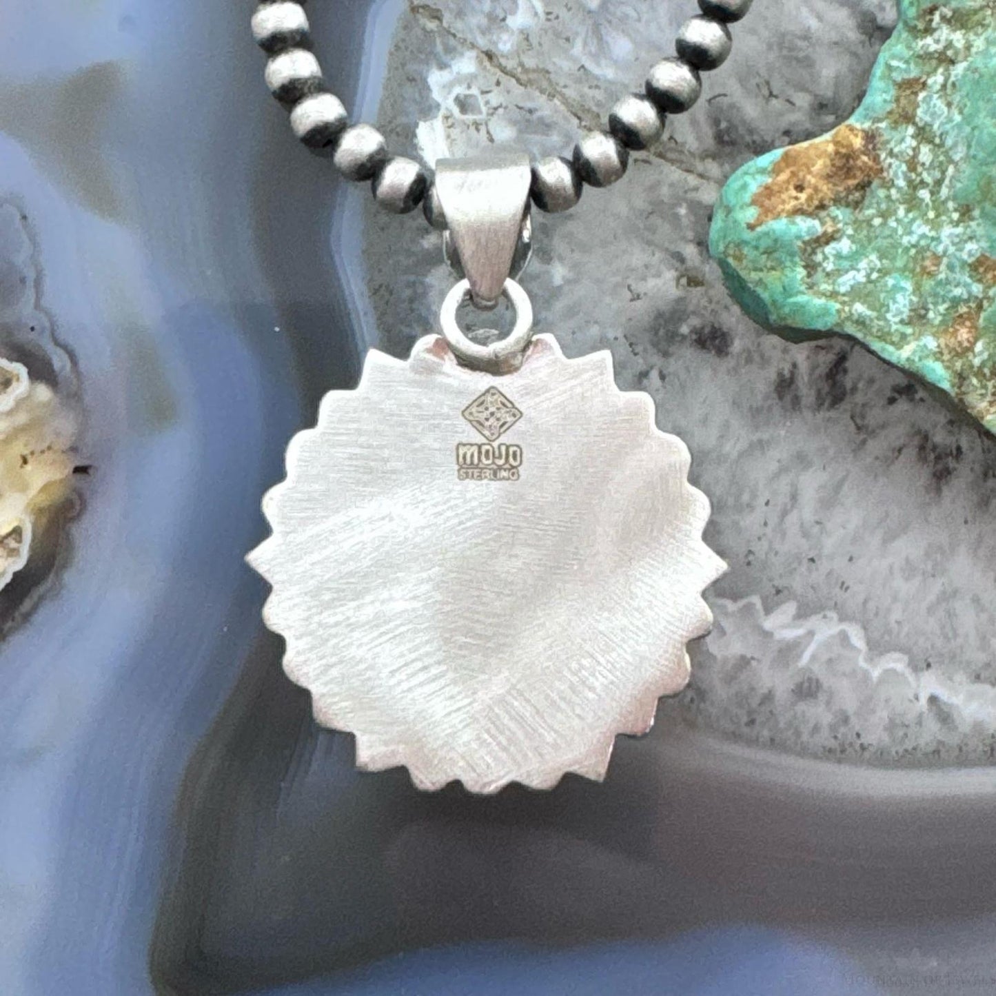 Sterling Silver Southwestern Style Round Green Turquoise Decorated Pendant For Women