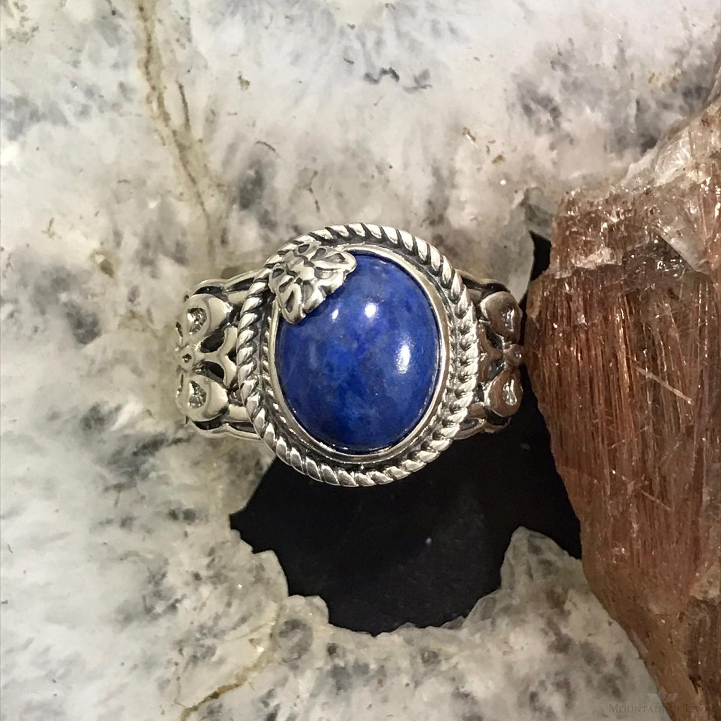 Carolyn Pollack Sterling Silver Oval Lapis Decorated Ring Size 9 For Women