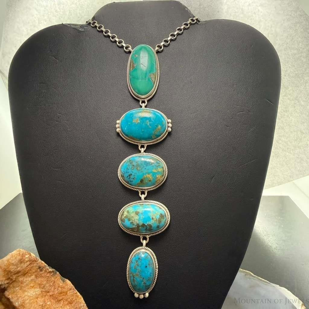Sterling Silver Southwestern Style Kingman Turquoise 32" Necklace For Women