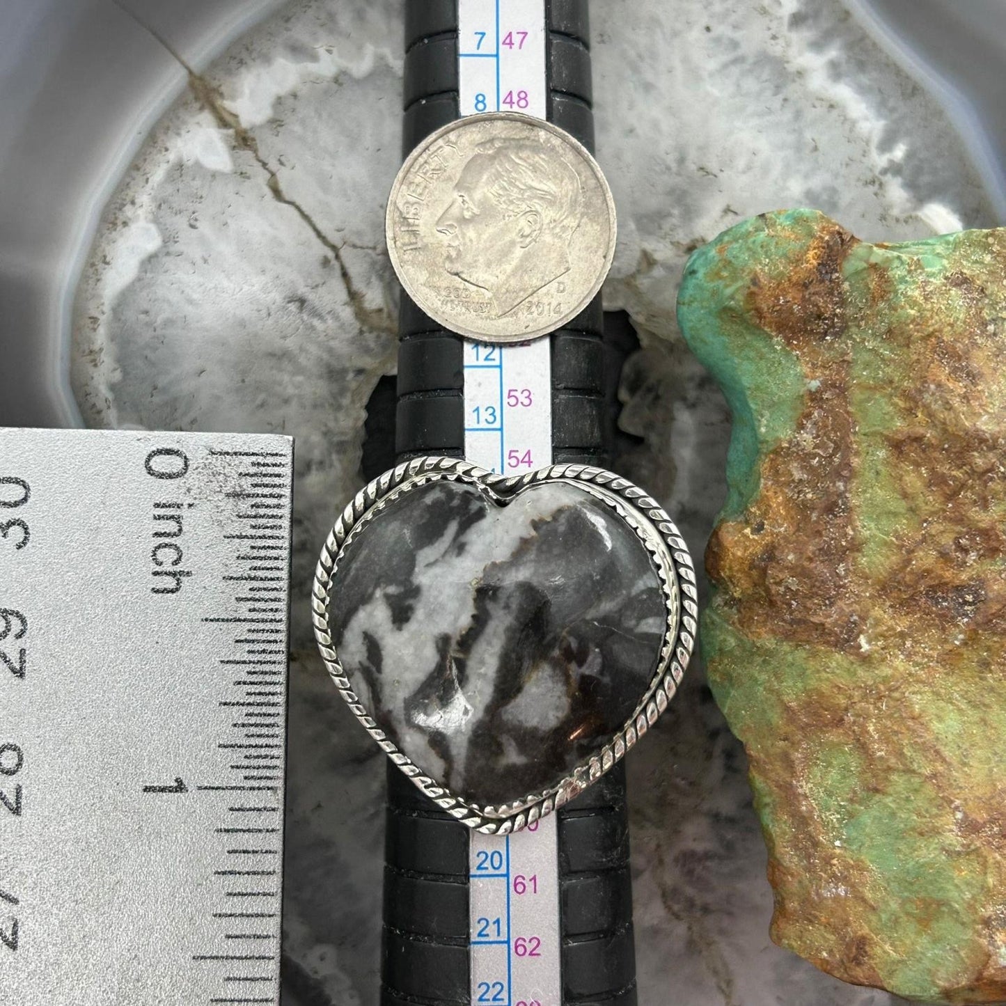 Sterling Silver Southwestern Style White Buffalo Heart Shape Ring Size 8 For Women