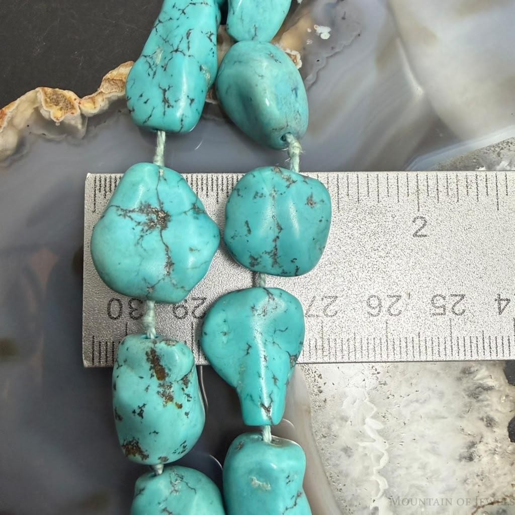 Vintage Silver Native American Graduated Rough Turquoise 18" Necklace For Women