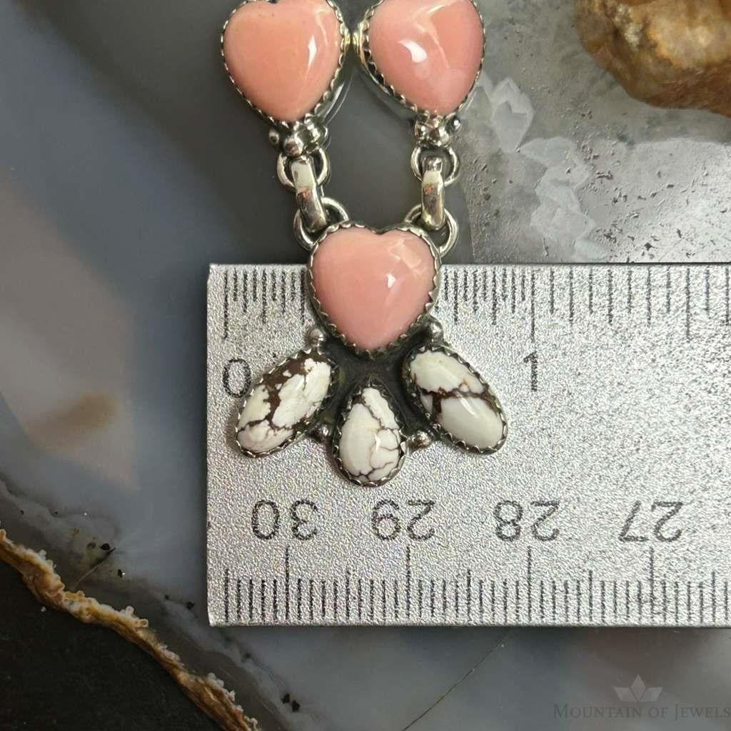 Sterling Silver Southwestern Style Pink Conch & Wild Horse Lariat 22" Necklace For Women