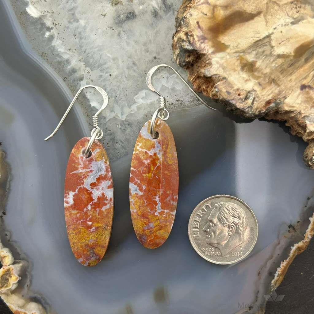 Sterling Silver Oval Plum Moss Agate Slab Dangle Earrings For Women #518