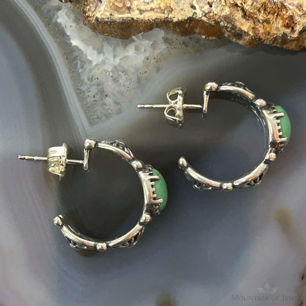 Carolyn Pollack Sterling Silver Green Turquoise w/Concho Hoop Earrings For Women