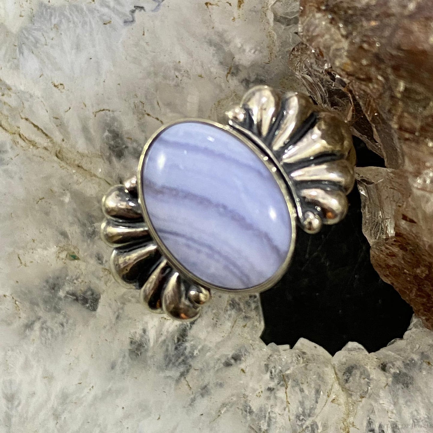 Carolyn Pollack Southwestern Style Sterling Oval Blue Lace Agate Ring Sz Variety