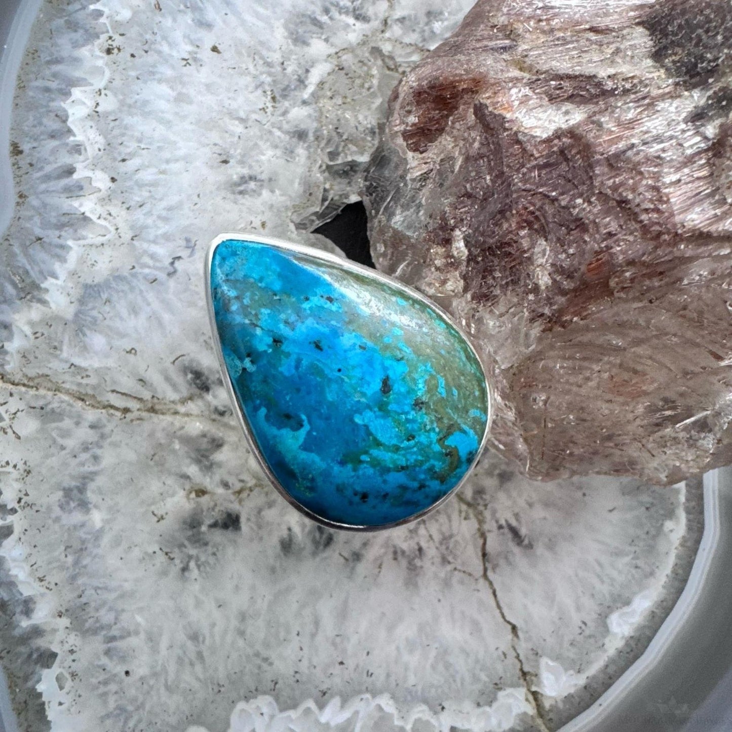 Sterling Silver Southwestern Style Teardrop Shattuckite Ring Size 9.75 For Women