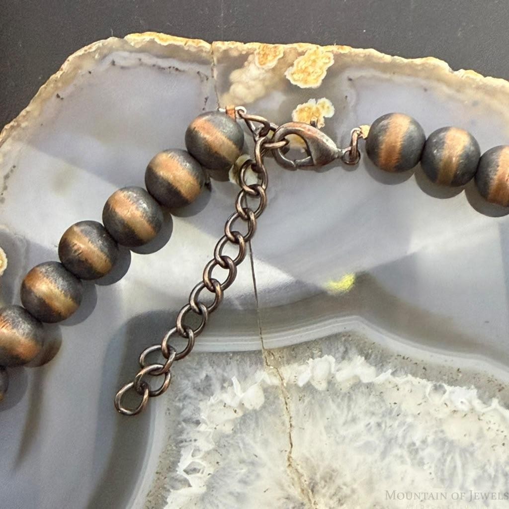 Southwestern Style 8mm Copper Navajo Pearl Saucer, Round & Turquoise Necklace For Women