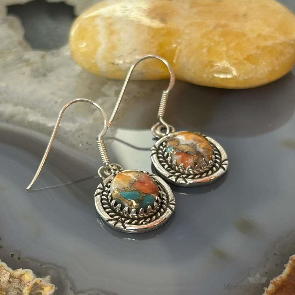 Sterling Silver Southwestern Style Spiny Oyster Turquoise Dangle Earrings For Women #2
