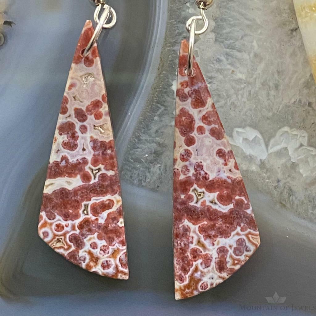 Sterling Silver Triangle Red Ocean Jasper Slab Dangle Earrings For Women