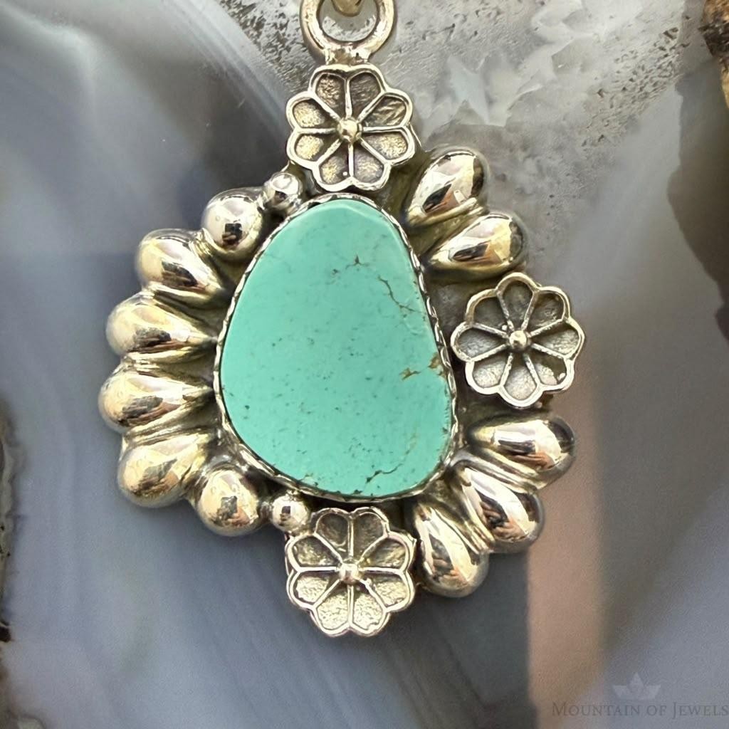 Sterling Silver Southwestern Style Natural Shape Turquoise Decorated Pendant For Women