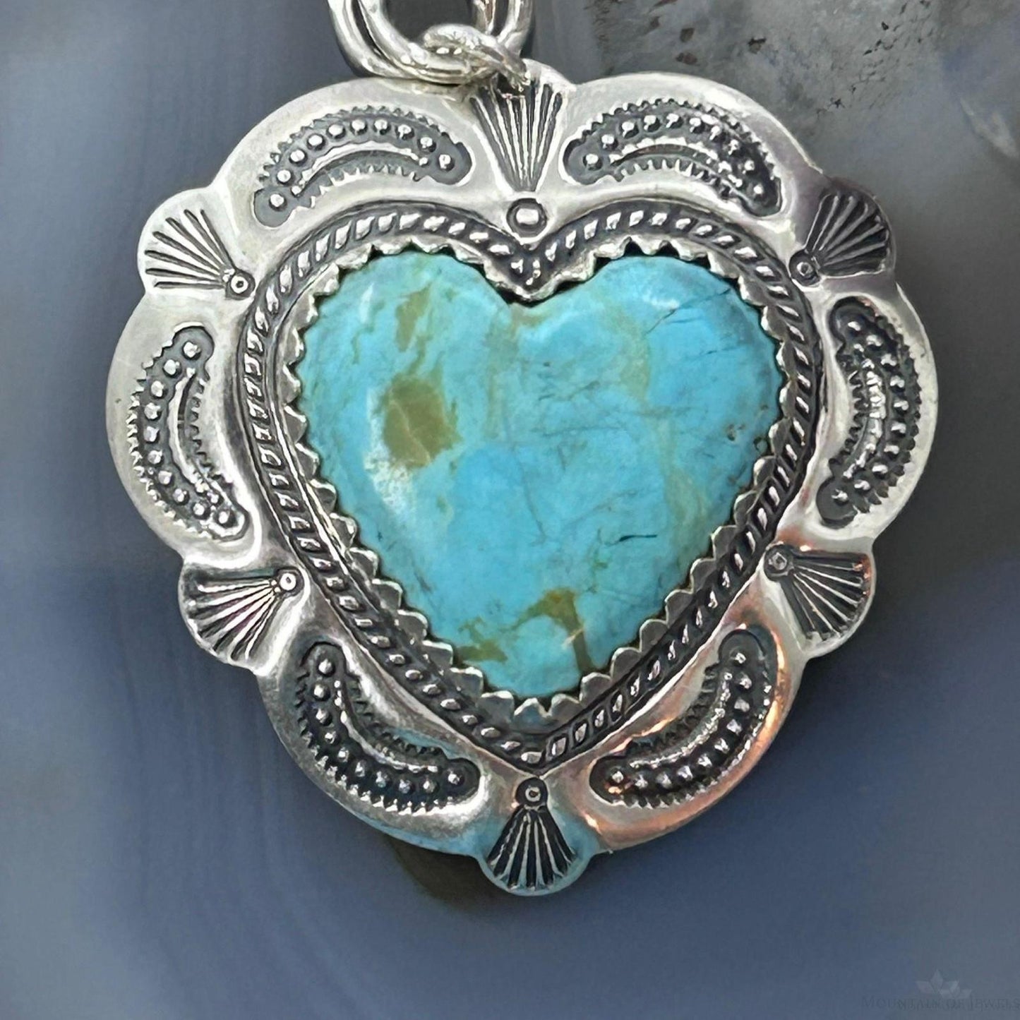 QT Quoc Sterling Silver Southwestern Style Turquoise Heart Pendant For Women
