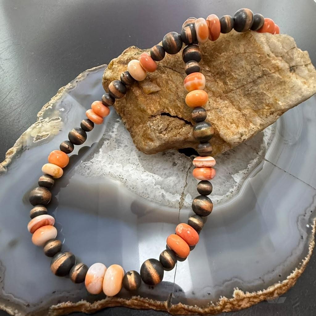 Southwestern Style 6.5-8.5mm Copper Navajo Pearl & Spiny Oyster Beads Necklace For Women