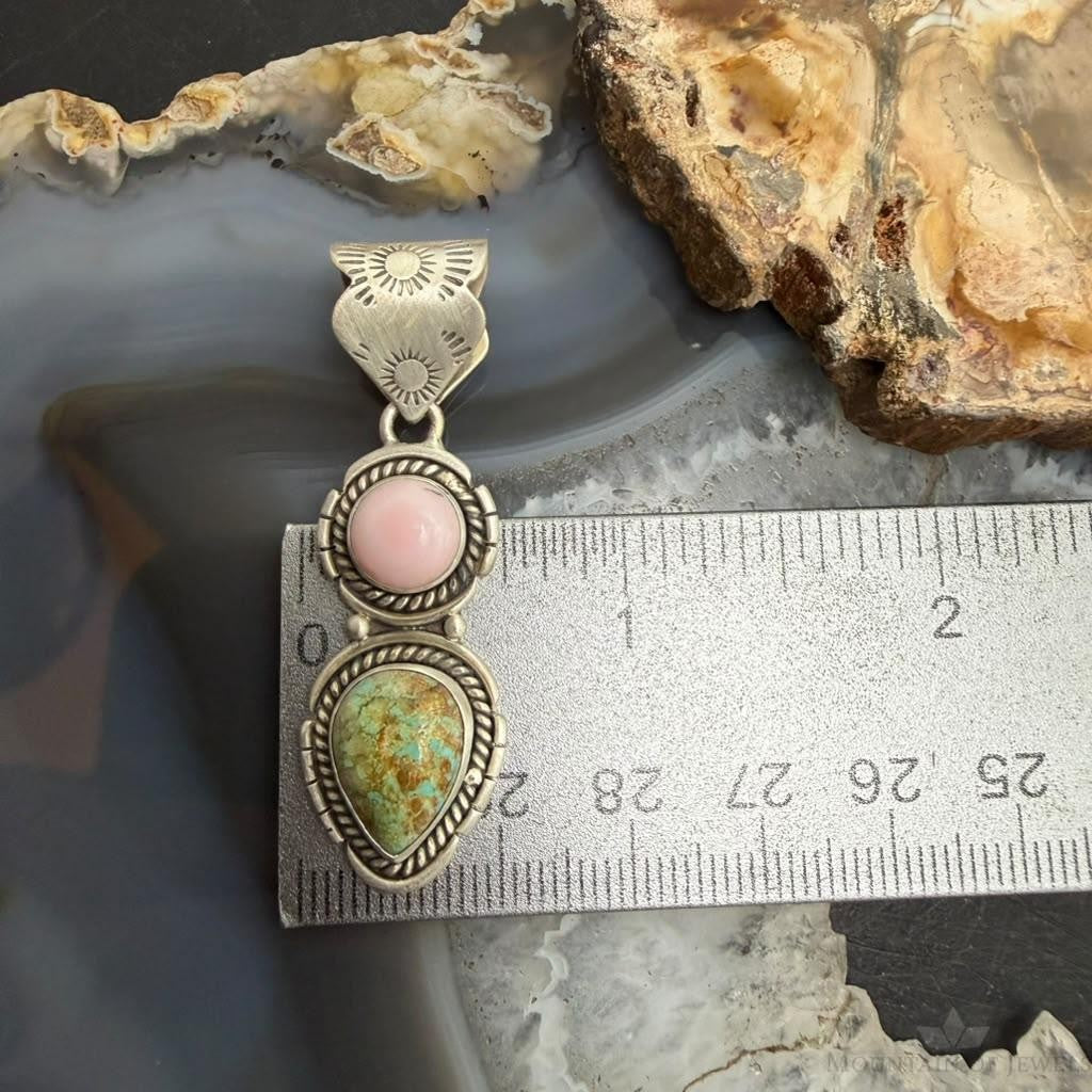 Sterling Silver Southwestern Style Pink Conch & Turquoise Pendant For Women #1