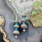 Native American Sterling Silver Grooved Saucer Pearl Beads w/Turquoise Dangle Earringsn For Women