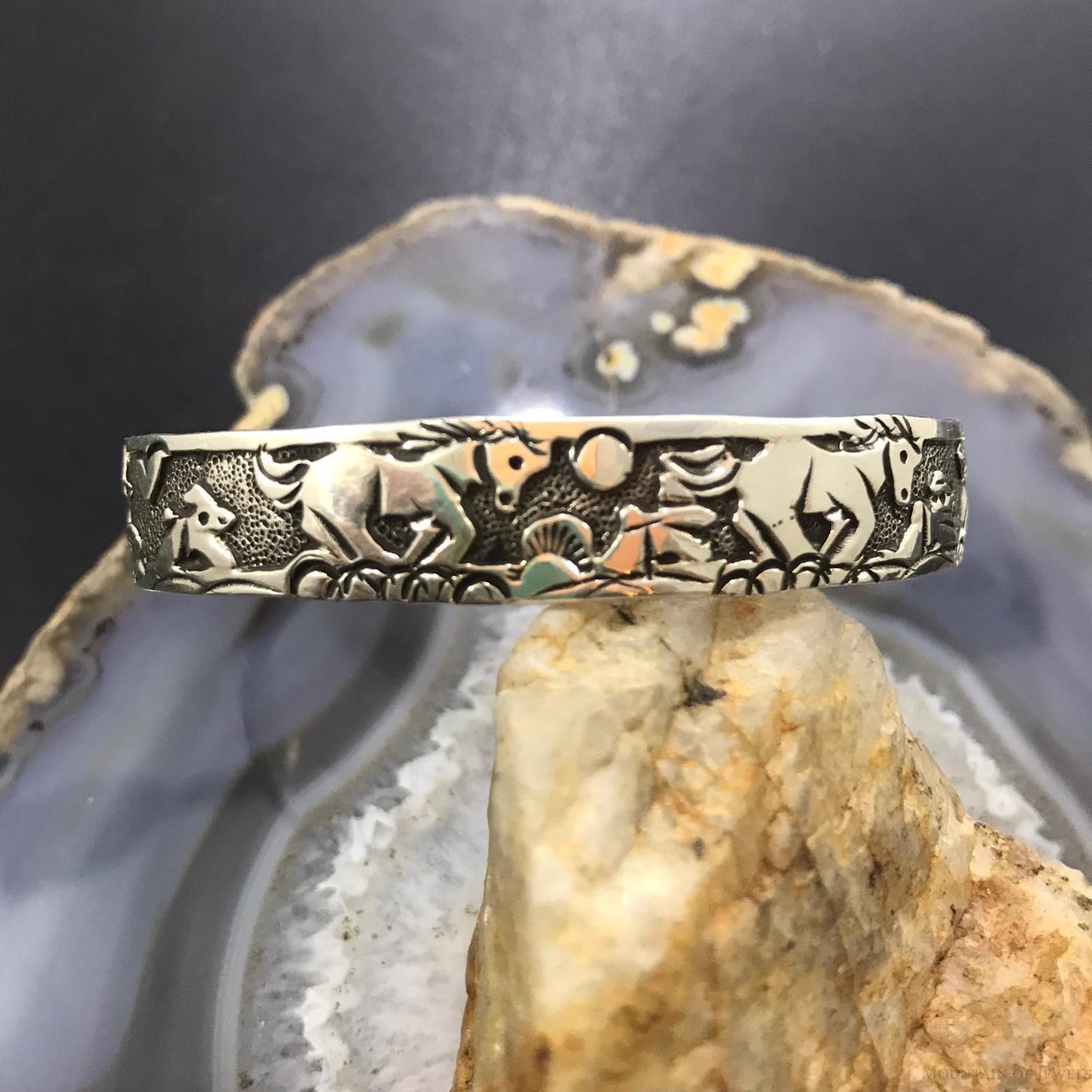 Lloyd Becenti Native American Sterling Silver Storyteller Horse Bracelet For Women