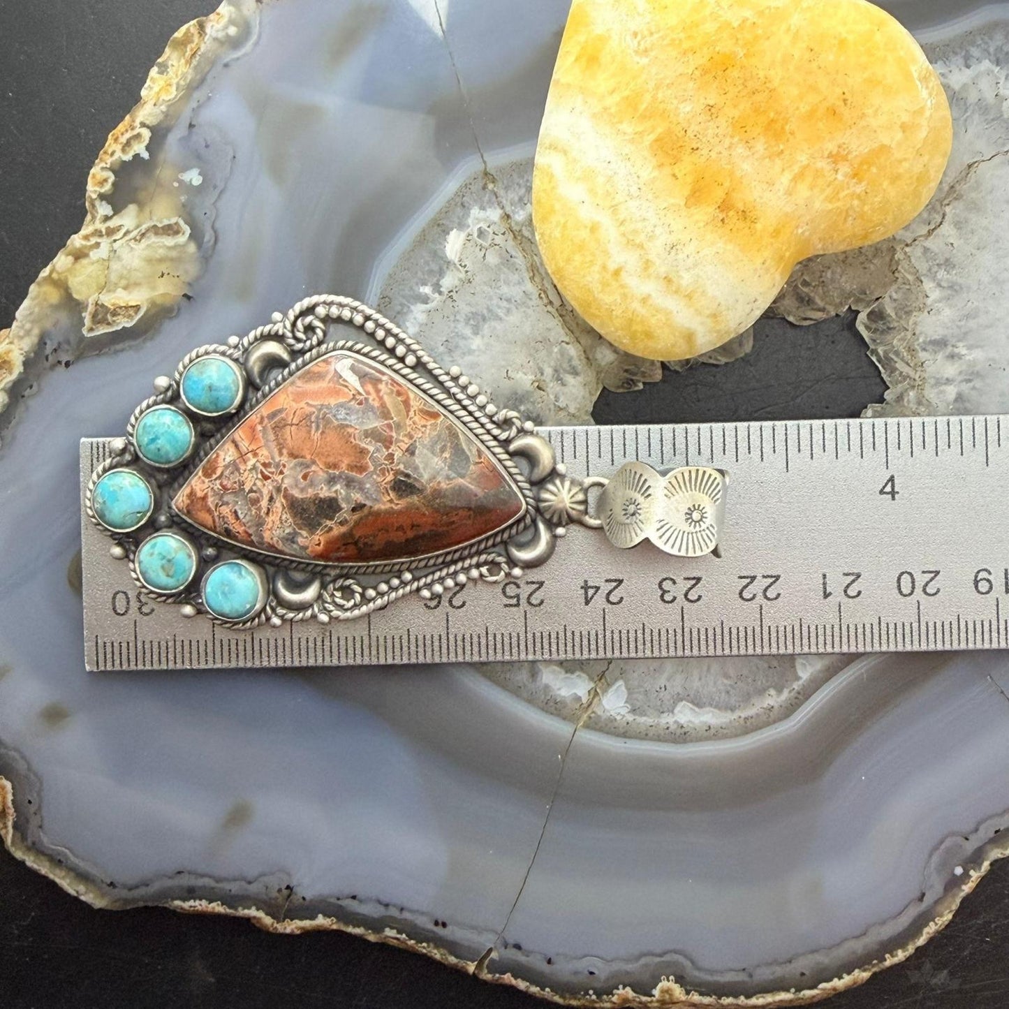 Sterling Silver Southwestern Style Dendritic Jasper & Turquoise Pendant For Women