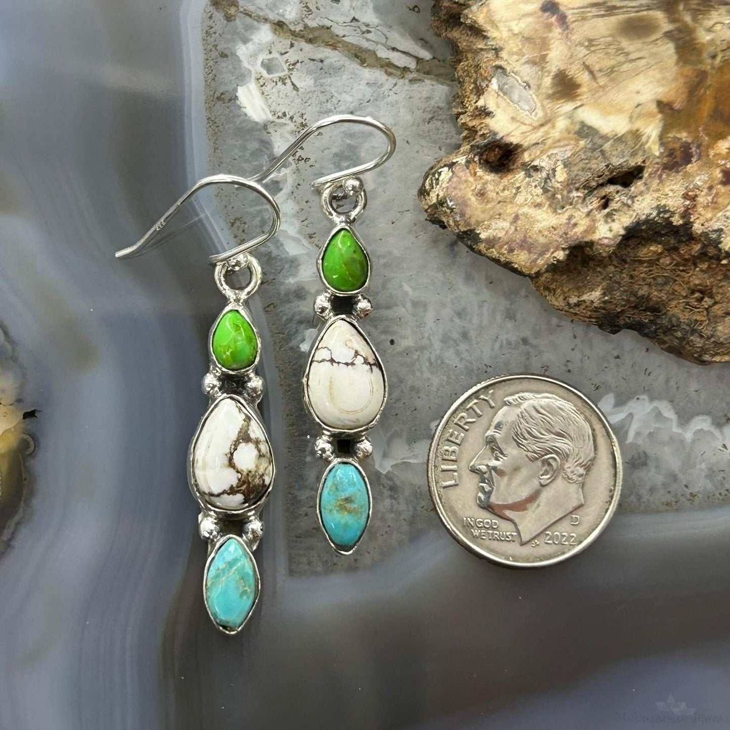 Sterling Silver Southwestern Style Multistone Dangle Earrings For Women #14