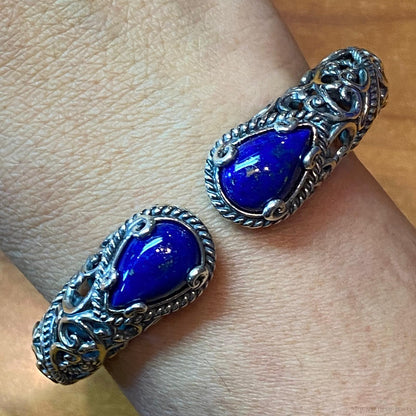 Carolyn Pollack Sterling Silver Smooth Lapis Lazuli Decorated Hinged Bracelet For Women