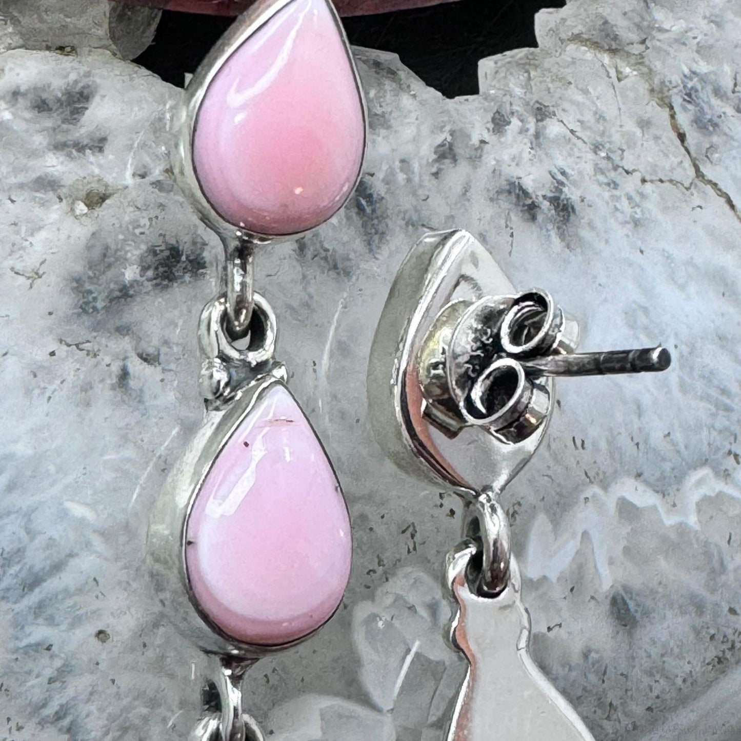 Native American Sterling Silver 4 Pink Conch Long Dangle Earrings For Women #1