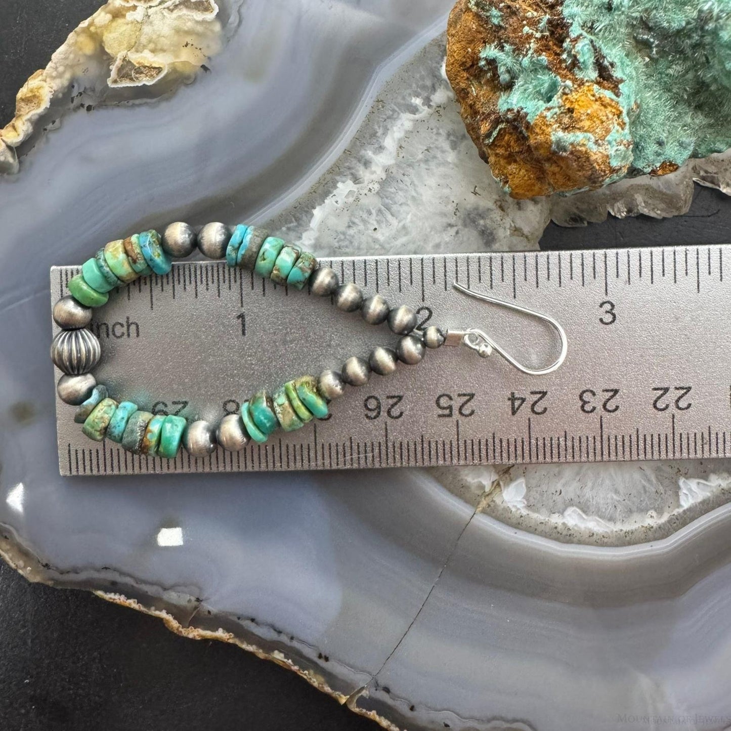 Sterling Silver 4-6mm Navajo Pearl Southwester Style & 6mm Turquoise Bead Hoop Earrings For Women