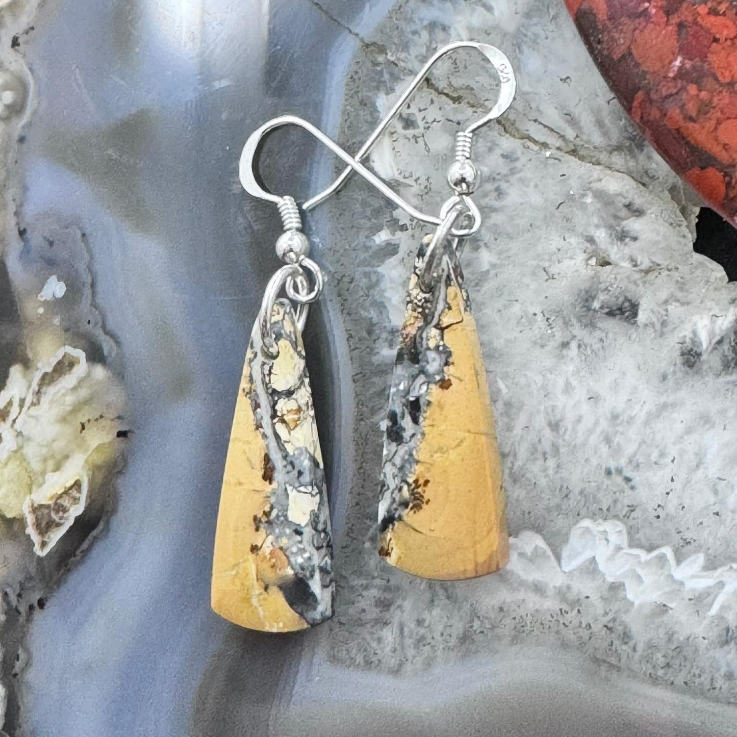 Sterling Silver Triangle Maligano Jasper Slab Dangle Earrings For Women #178