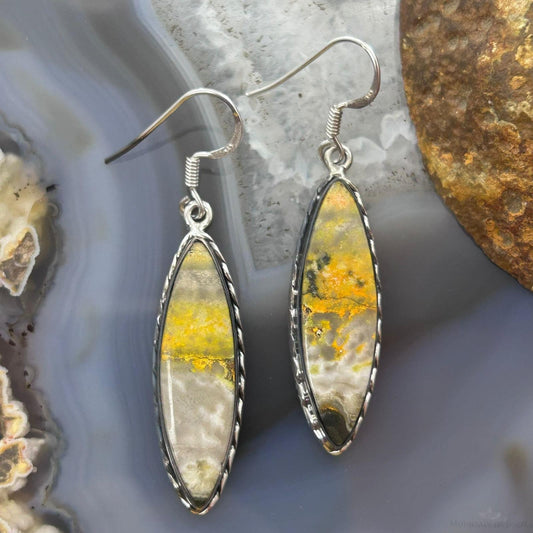 Sterling Silver Southwestern Style Marquise Yellow Jasper Dangle Earrings For Women