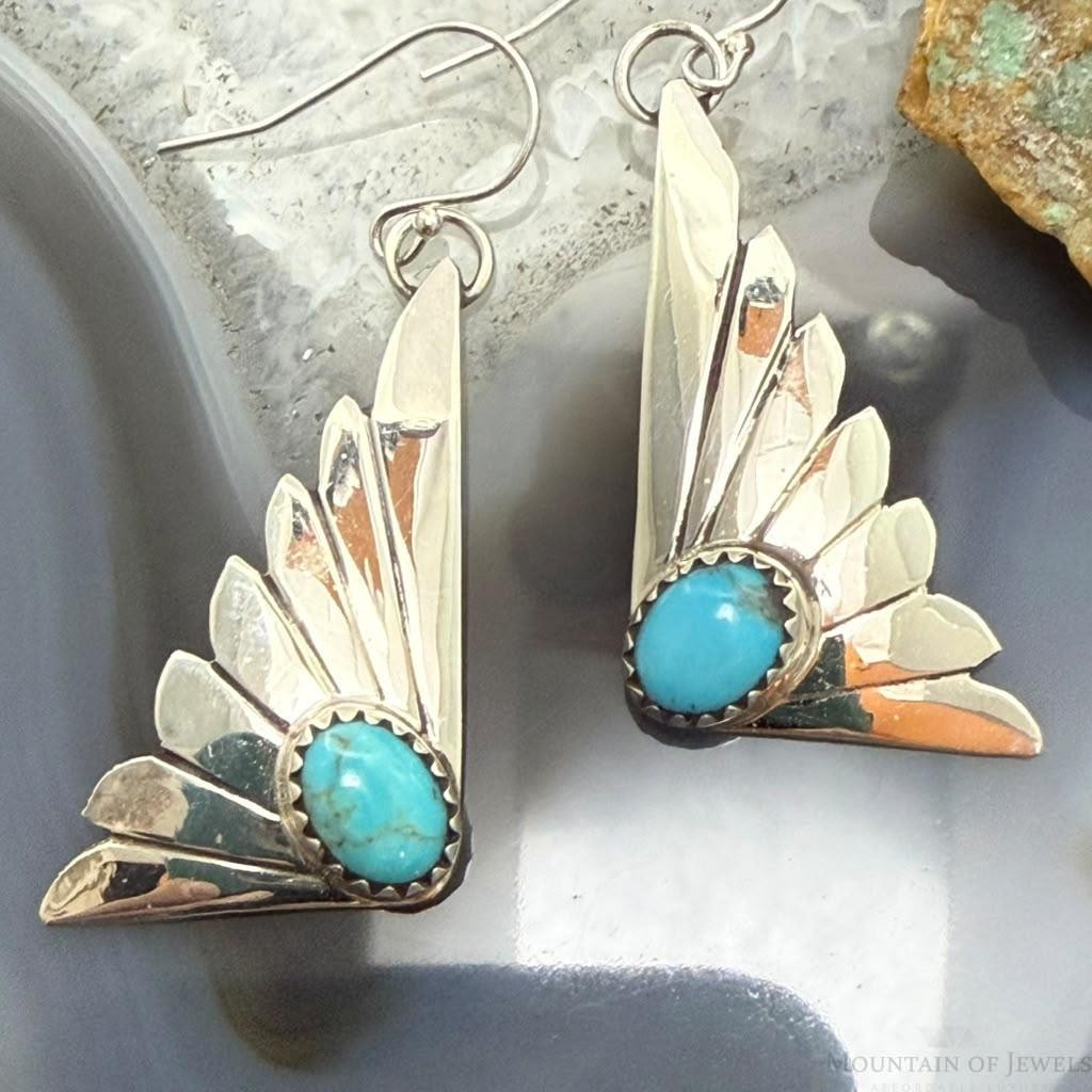 Michael Nez Navajo Sterling Silver Oval Turquoise Cloud Dangle Earrings For Women
