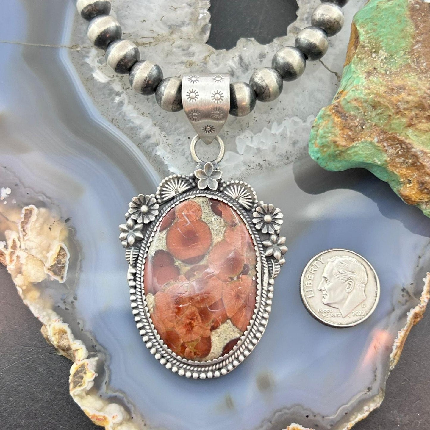 Sterling Silver Southwestern Style Oval Peanut Obsidian Decorated Pendant For Women