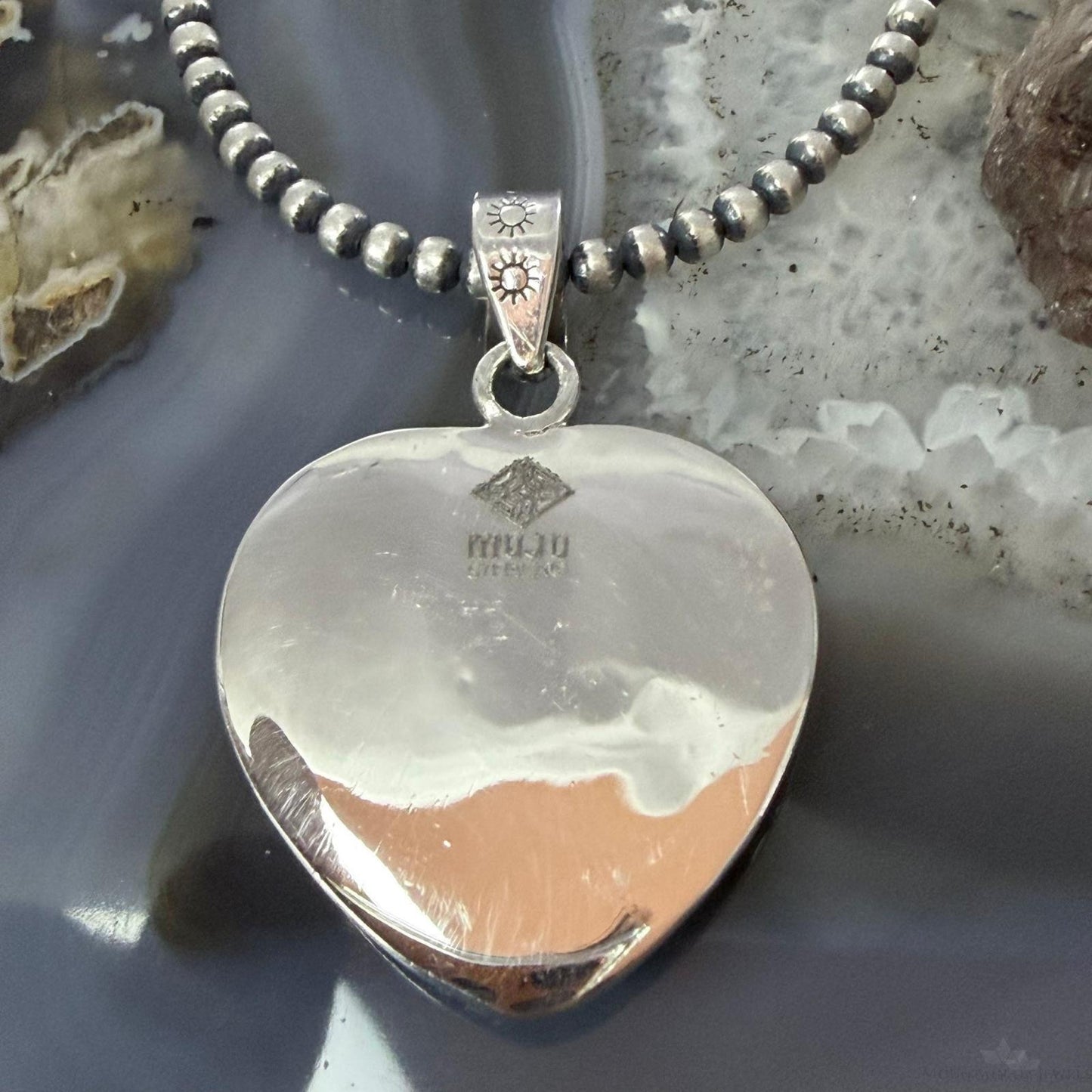 Sterling Silver Southwestern Style Blue Turquoise Dahlia Heart Pendant For Women