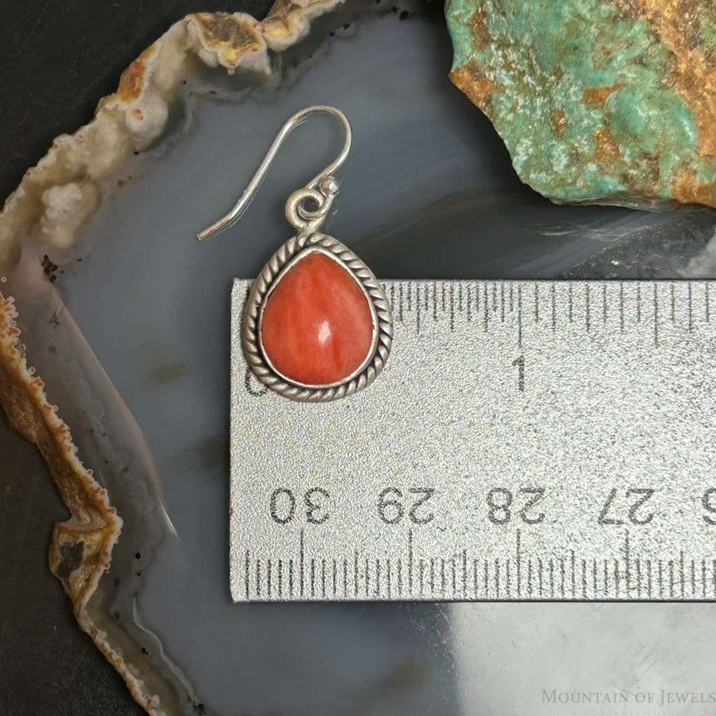 Sterling Silver Southwestern Style Teardrop Spiny Oyster Dangle Earrings For Women