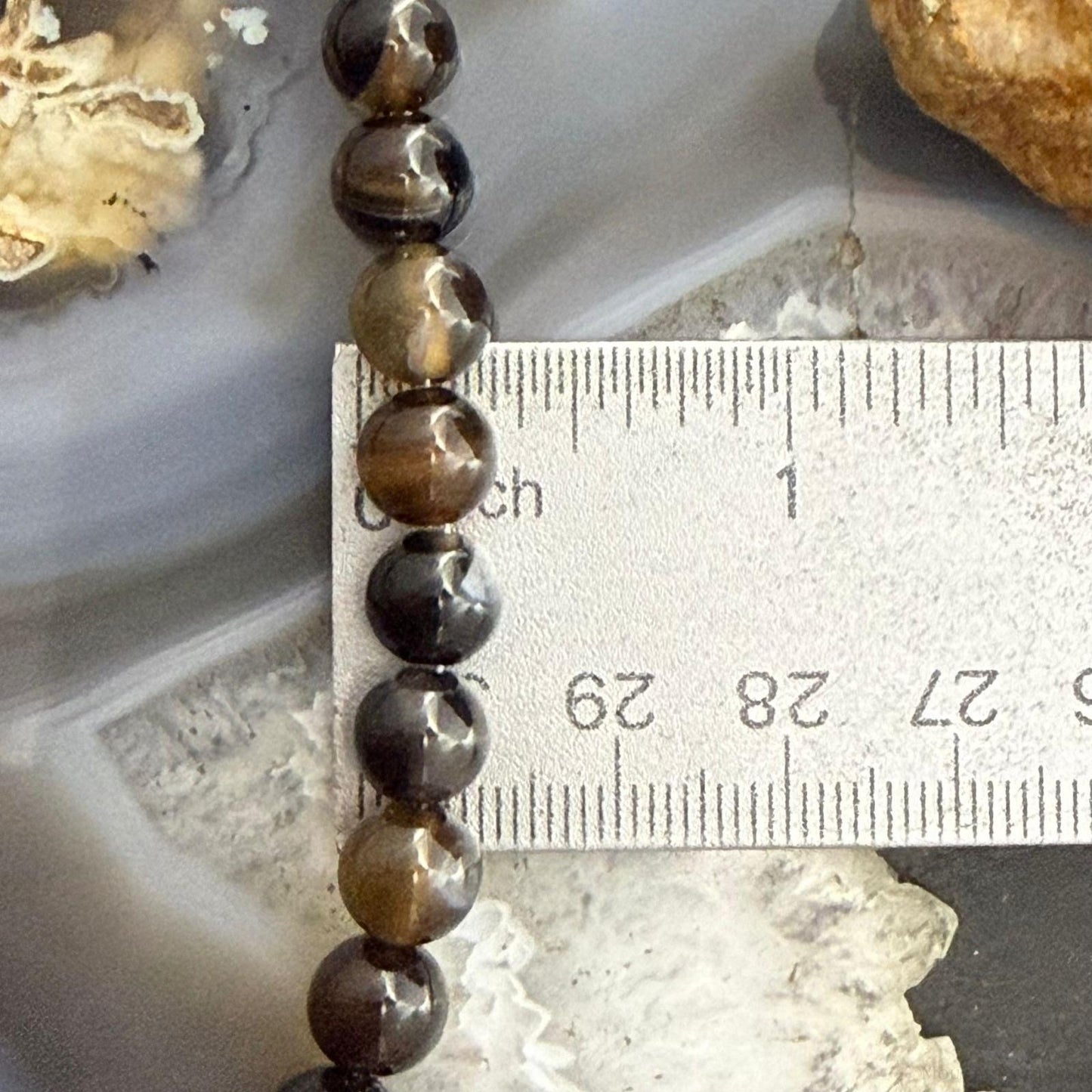 Sterling Silver Southwestern Style 8mm Smoky Onyx Beads 20" Necklace For Women