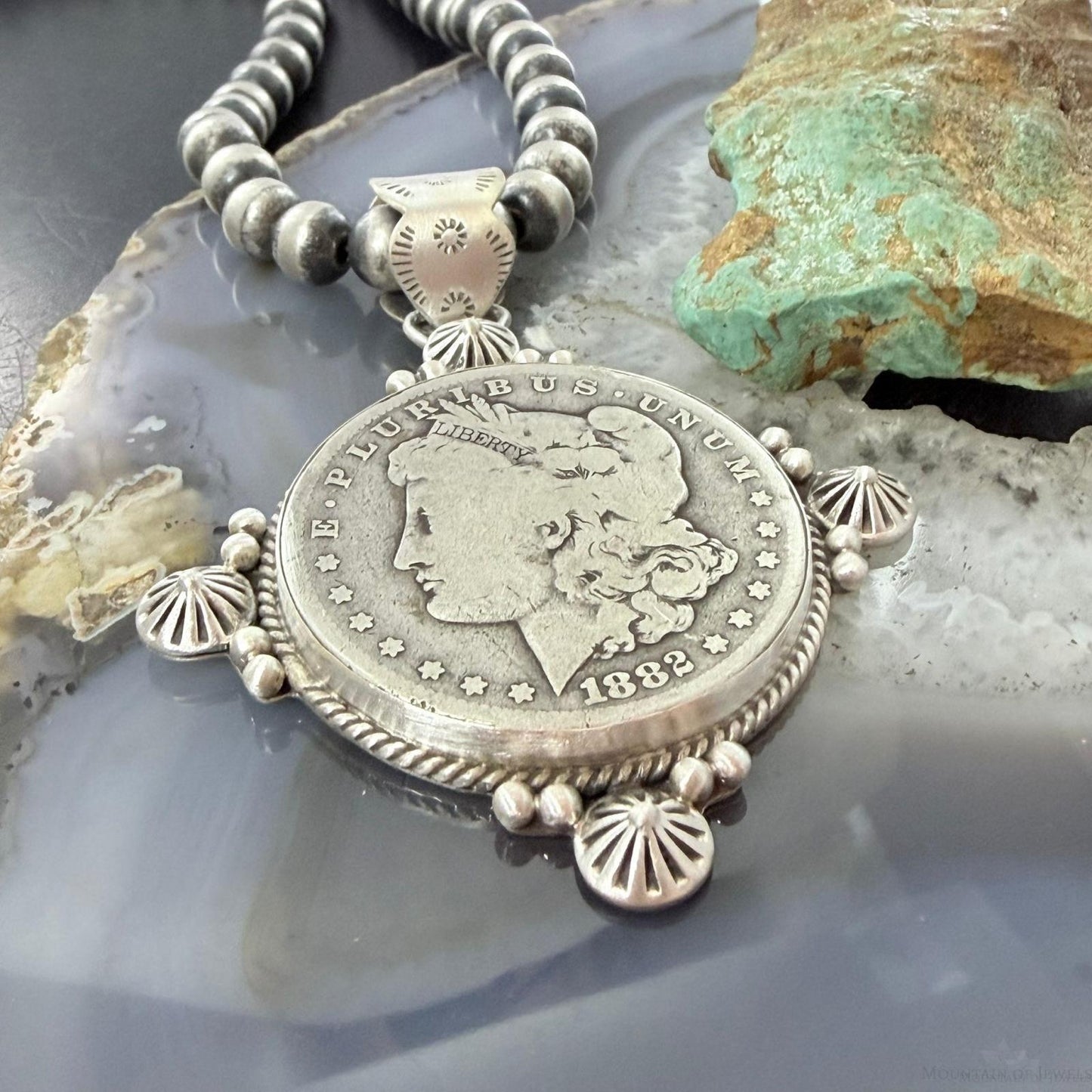 Genuine 90% Silver 1882 US Morgan Dollar Decorated Unisex Pendant