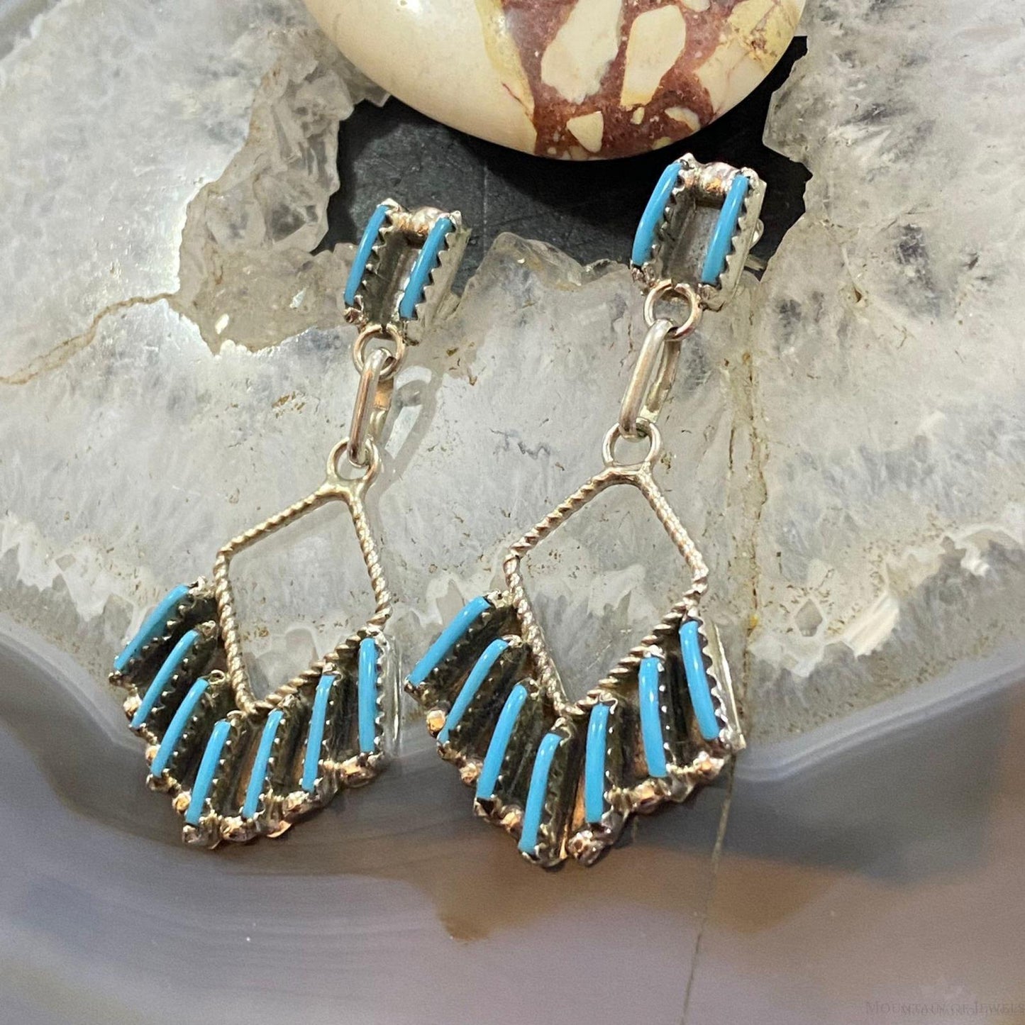 Davis Kaamasee Zuni Sterling Turquoise Needlepoint Dangle Earrings For Women